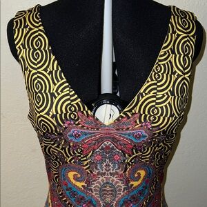 Bebe déjà vu paisley V-neck scuba dress